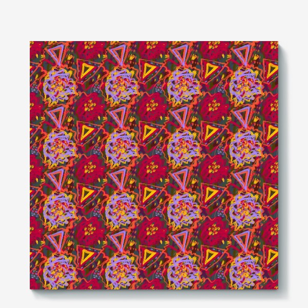 Холст «Красивый этнический паттерн с цветами и треугольниками»