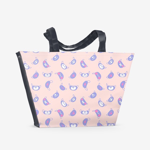 Пляжная сумка «Смешные маски розовый паттерн»