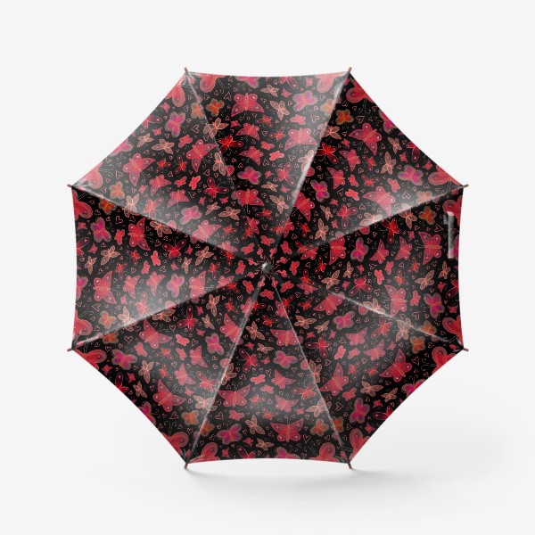 Зонт «Красные сказочные бабочки на черном фоне»