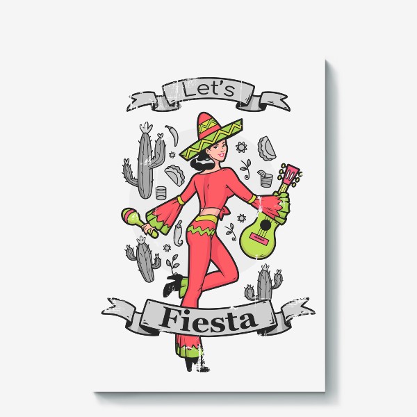 Холст «Девушка / Фиеста / Let's fiesta »