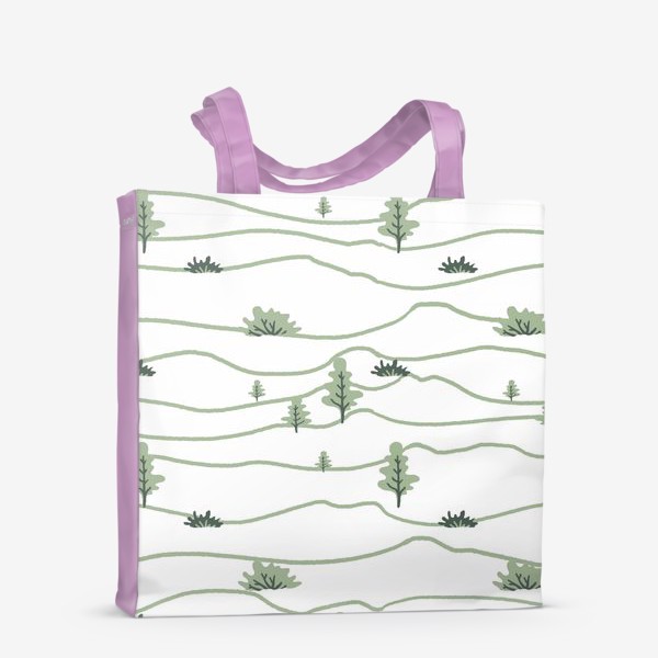 Сумка-шоппер «Деревья и кусты. Лес (зеленый паттерн на белом)»
