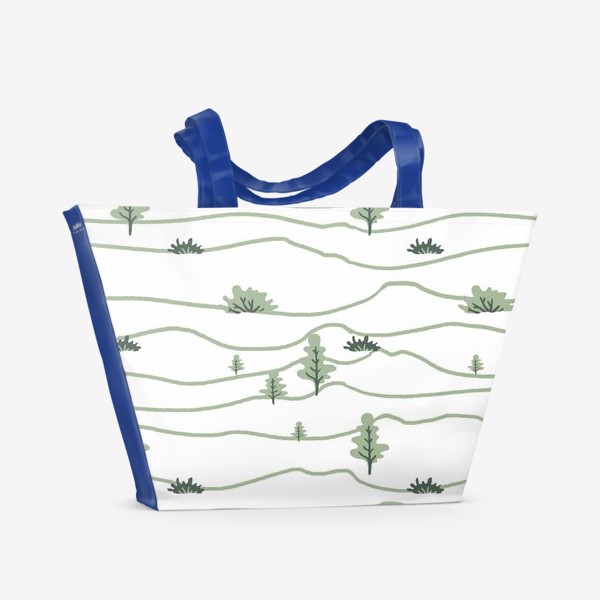 Пляжная сумка «Деревья и кусты. Лес (зеленый паттерн на белом)»