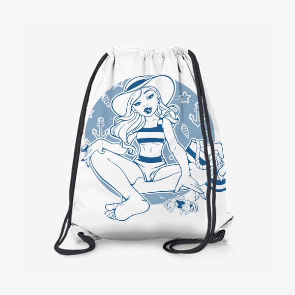 Рюкзак «Милая девушка в купальнике с крабом на пляже»