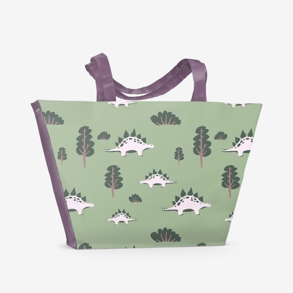Пляжная сумка «Паттерн с динозаврами на зеленом в детскую (стегозавр)»