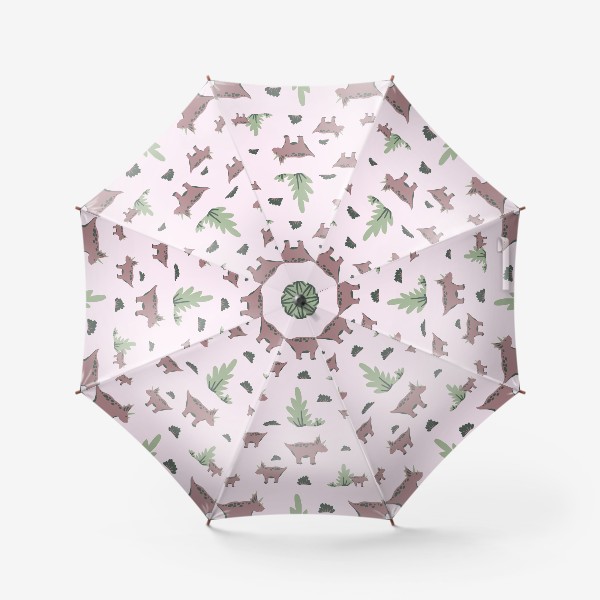 Зонт «паттерн с трицератопсом на розовом фоне в детскую (серия паттернов с динозаврами)»