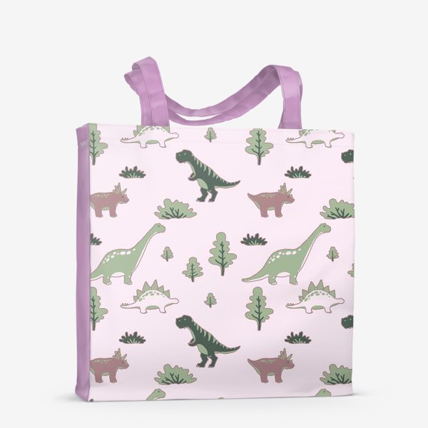 Сумка-шоппер «паттерн с динозаврами на светло-розовом фоне в детскую (серия паттернов с динозаврами)»