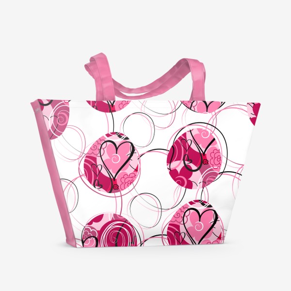 Пляжная сумка «Принт с абстрактными цветами и сердечками. Лето. Любовь.»