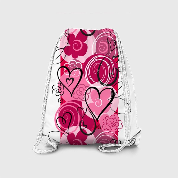 Рюкзак «Принт с абстрактными цветами и сердечками. Лето. Любовь.»