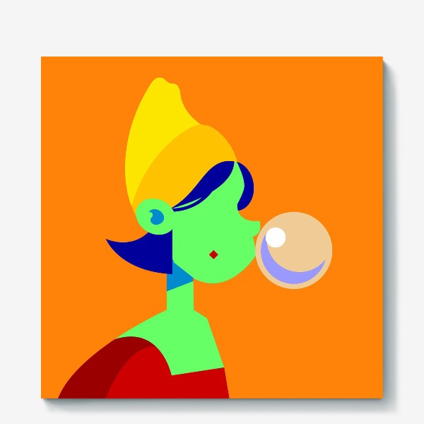 Холст &laquo;минималистичный портрет девушки с жевачкой в желтой шапке&raquo;