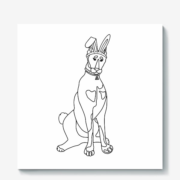 Холст &laquo;Доберман - зайчик. Линейный минималистичный принт. Забавный пес.&raquo;