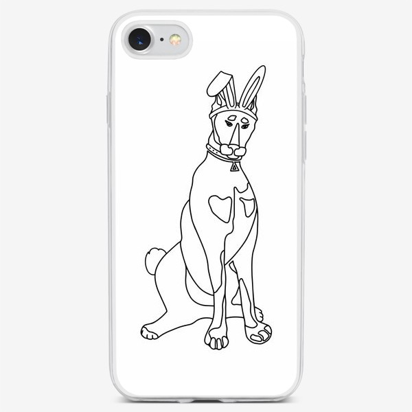 Чехол iPhone «Доберман - зайчик. Линейный минималистичный принт. Забавный пес.»