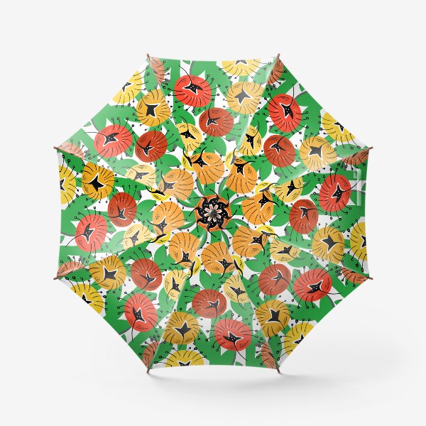 Зонт «Узор с цветами на фоне листы желтый красные охристые оттенки»