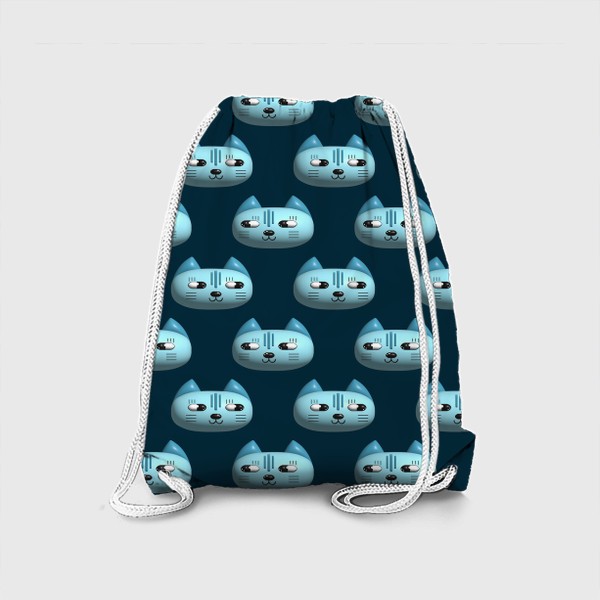 Рюкзак «Коты 3d. Паттерн в оттенках синего с объемными мордочками кошек»