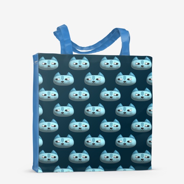 Сумка-шоппер «Коты 3d. Паттерн в оттенках синего с объемными мордочками кошек»