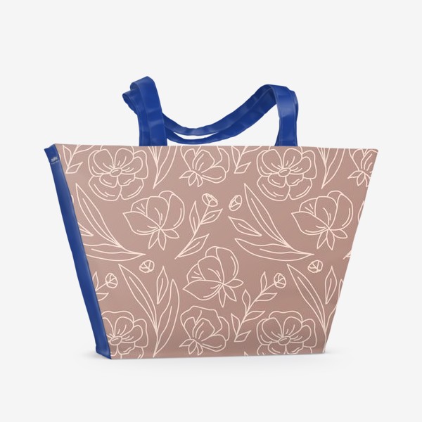 Пляжная сумка «Пионы, цветы, листья. Контур. Паттерн. Line art»
