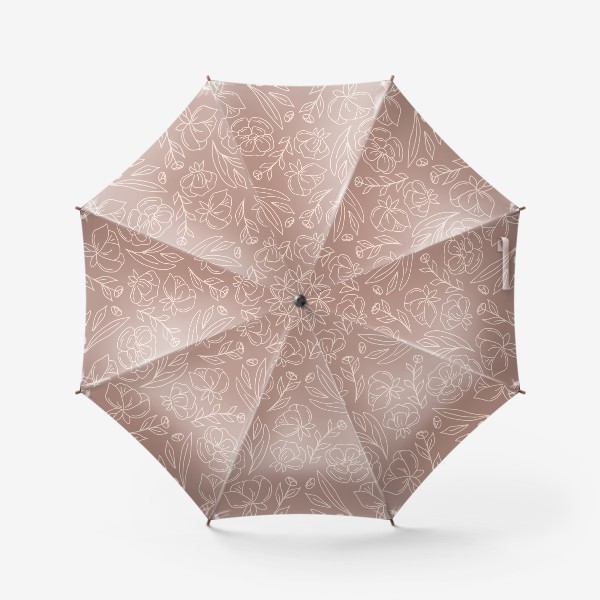 Зонт «Пионы, цветы, листья. Контур. Паттерн. Line art»