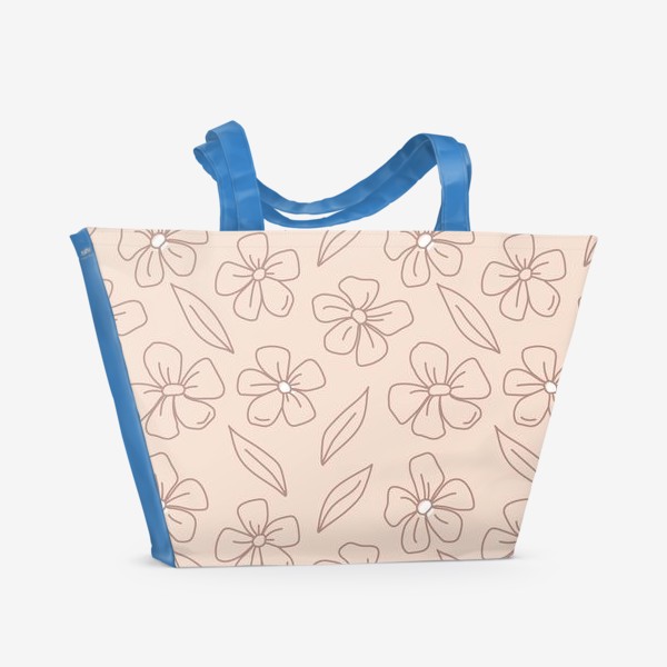 Пляжная сумка «Цветы и листья. Коричневый контур, бежевый фон. Паттерн. Line art»