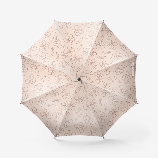 Зонт «Цветы и листья. Коричневый контур, бежевый фон. Паттерн. Line art»