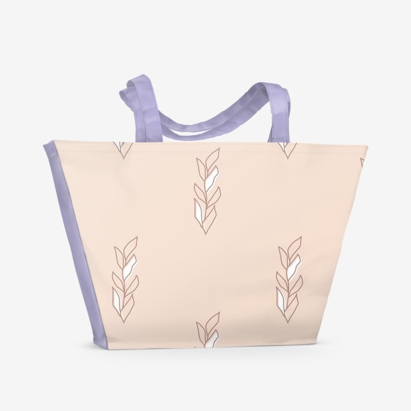Пляжная сумка «Ветка, листья. Коричневый контур, бежевый фон. Паттерн. Line art»