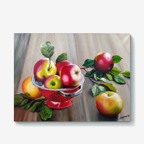 Холст «Красные яблоки в чаше на столе»