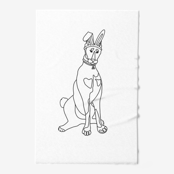 Полотенце «Доберман - зайчик. Линейный минималистичный принт. Забавный пес.»