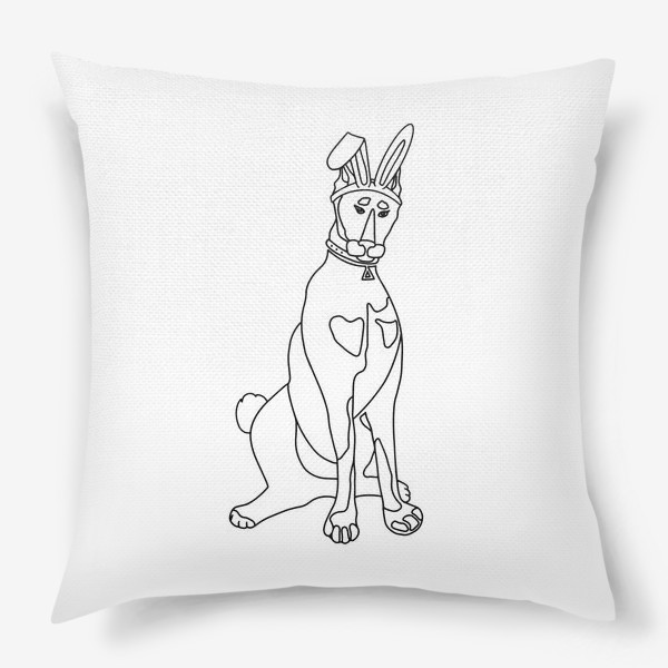 Подушка «Доберман - зайчик. Линейный минималистичный принт. Забавный пес.»