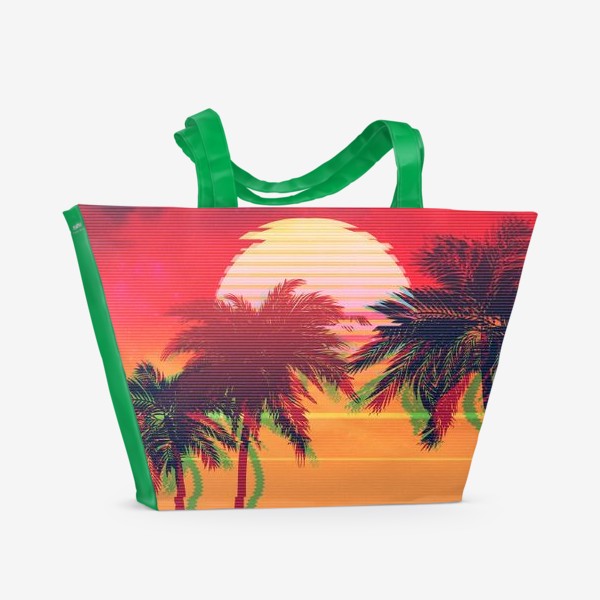 Пляжная сумка «синтвейв пальмы и эффект VHS»