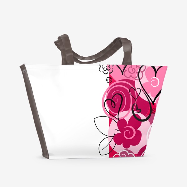 Пляжная сумка «Принт с абстрактными цветами и сердечками. Лето. Любовь.»