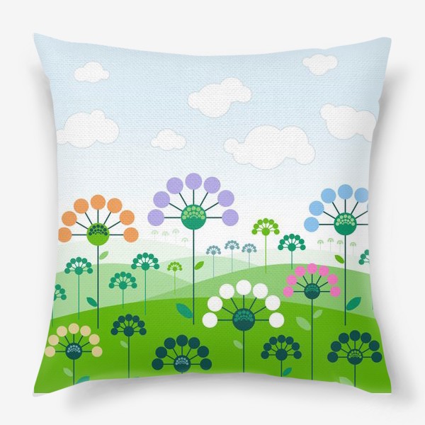 Подушка «пейзаж с цветами»