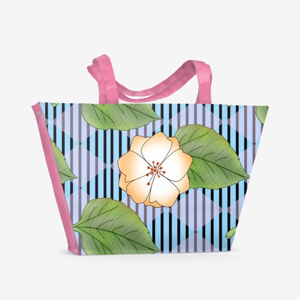 Пляжная сумка «Цветы на фоне в полоску»