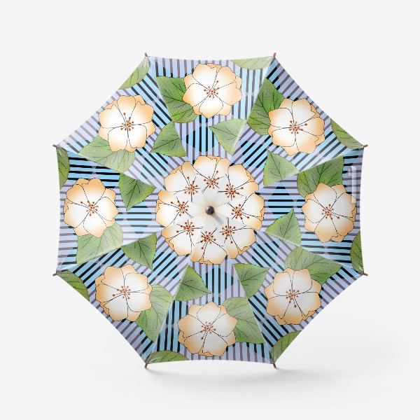 Зонт «Цветы на фоне в полоску»
