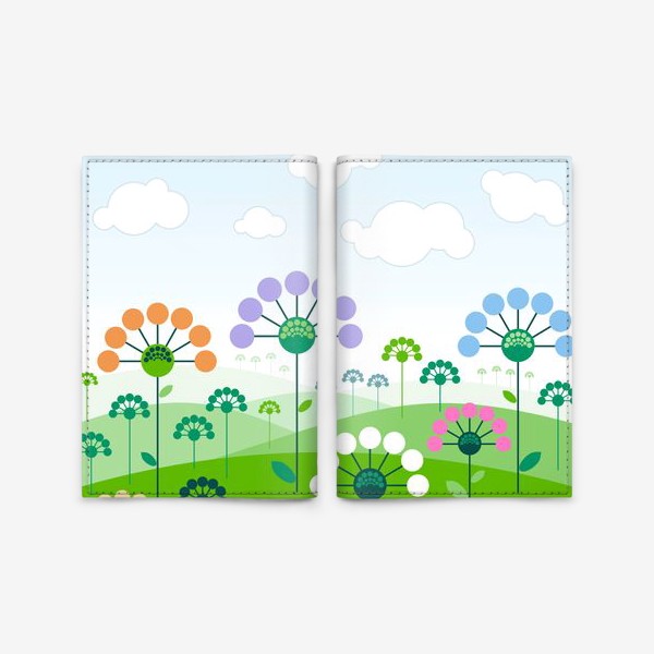 Обложка для паспорта «пейзаж с цветами»
