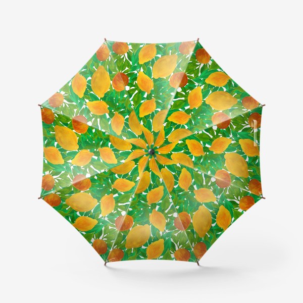 Зонт &laquo;Лимоны и персики на зеленой листве нарисованные гуашью&raquo;