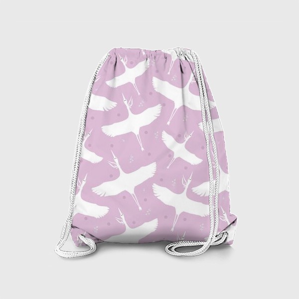 Рюкзак «Белые журавли на розовом фоне»