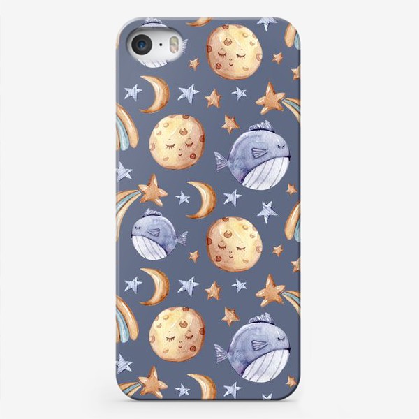 Чехол iPhone «Морской паттерн. Луна, звезды, комета, рыбы. Летний паттерн. Принт для детской одежды.»