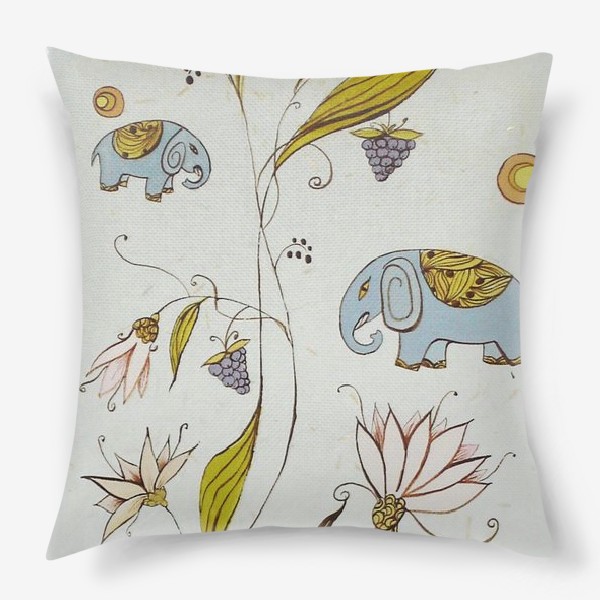 Подушка «Веселые слоны, рисунок со слониками»