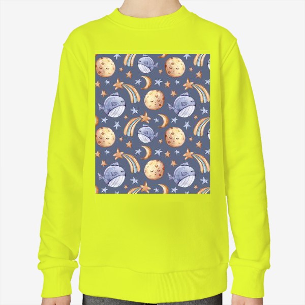 Свитшот «Морской паттерн. Луна, звезды, комета, рыбы. Летний паттерн. Принт для детской одежды.»