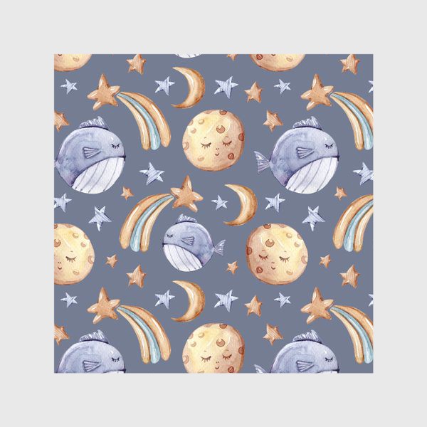 Скатерть &laquo;Морской паттерн. Луна, звезды, комета, рыбы. Летний паттерн. Принт для детской одежды.&raquo;