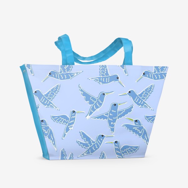 Пляжная сумка «Колибри голубой паттерн»