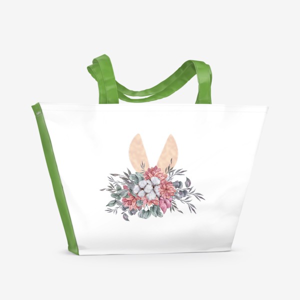 Пляжная сумка &laquo;Заячьи ушки в цветах. Детский цветочный милый принт. Подарок для ребенка.&raquo;