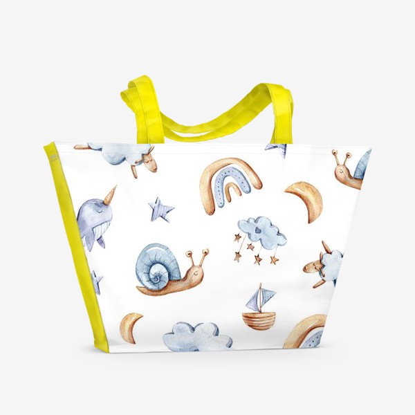 Пляжная сумка «Морской паттерн. Киты, дельфины, рыбы. Летний паттерн. Принт для одежды.»