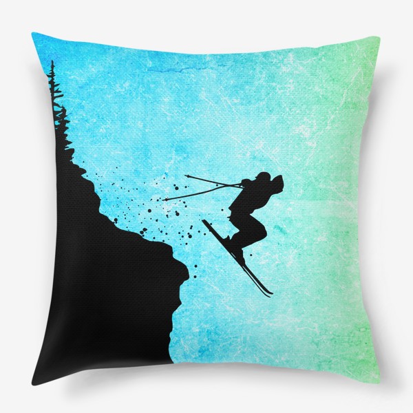 Подушка «Лыжи, лыжники и горы»