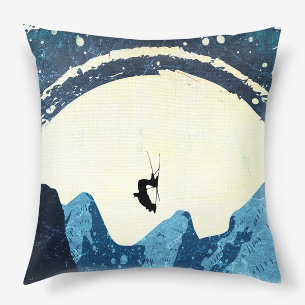 Подушка «Лыжи, лыжники и горы»