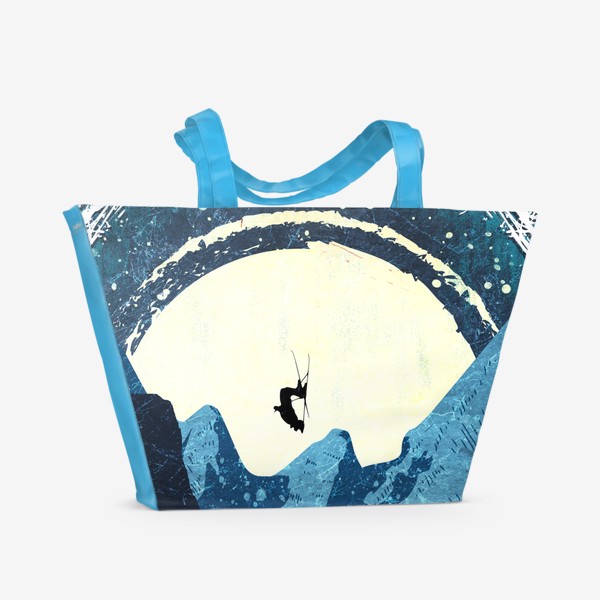 Пляжная сумка «Лыжи, лыжники и горы»