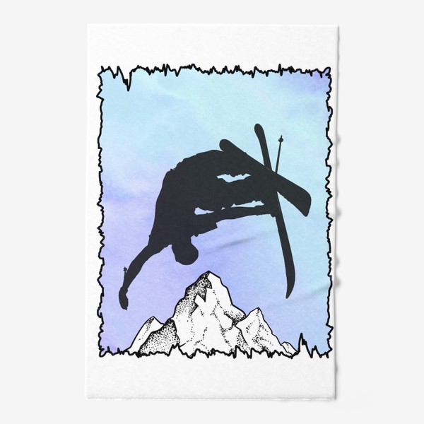 Полотенце «Лыжи, лыжники и горы»