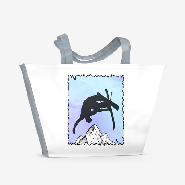 Пляжная сумка «Лыжи, лыжники и горы»