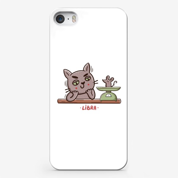 Чехол iPhone &laquo;Дерзкий кот и мышка на весах. Подарок для Весов. Libra&raquo;