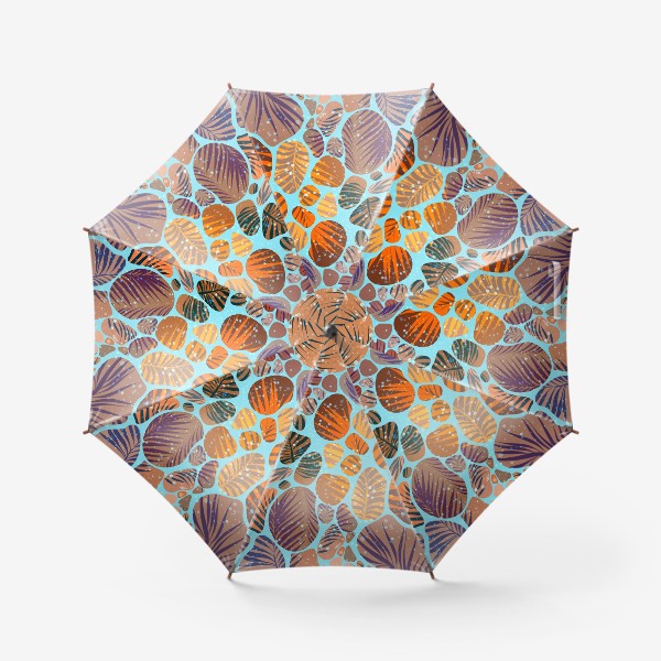 Зонт «Разноцветные камушки, песок и пальмовые листья на голубом фоне»