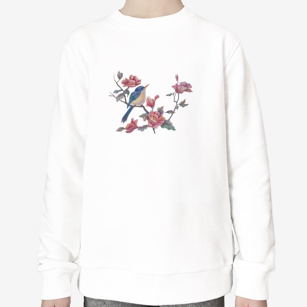Свитшот &laquo;Акварельные цветы с птицей&raquo;
