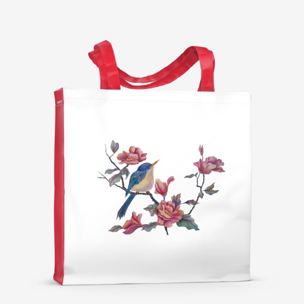 Сумка-шоппер «Акварельные цветы с птицей»